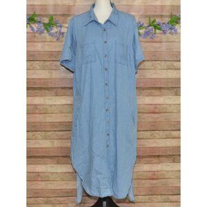 Speed Limit Short Sleeve Button Down Denim Dress Light Wash Plus 3X Pockets